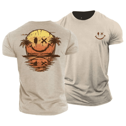 Effortless Sunset Smiley Graphic T-Shirt for Women with Crew Neck Short Sleeve Relaxed Casual Style