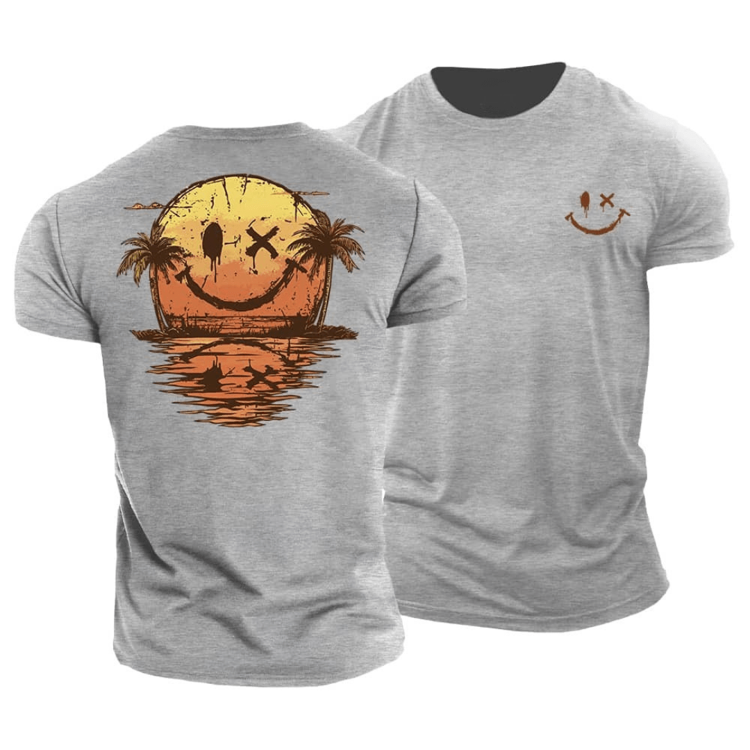 Effortless Sunset Smiley Graphic T-Shirt for Women with Crew Neck Short Sleeve Relaxed Casual Style