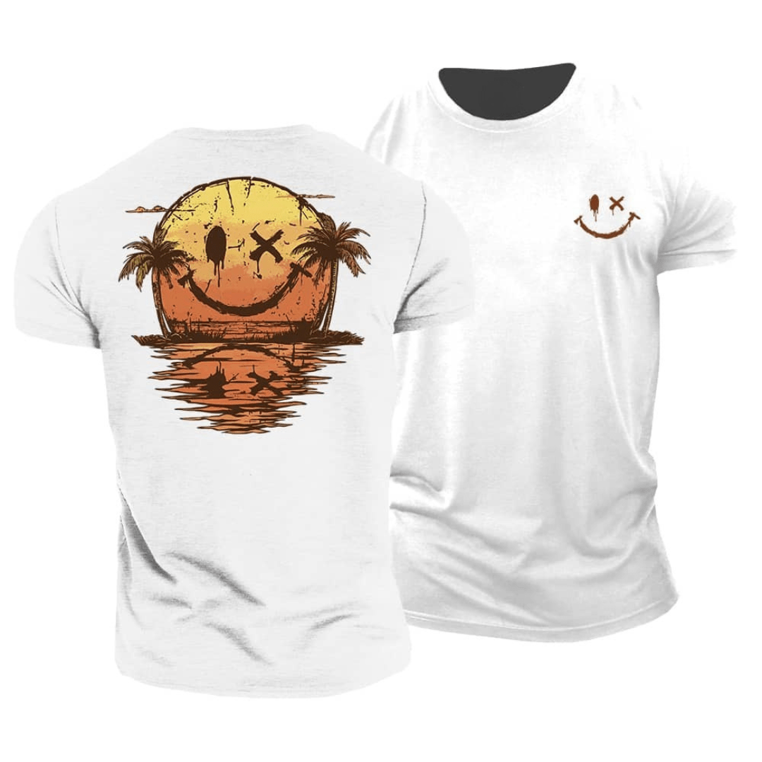 Effortless Sunset Smiley Graphic T-Shirt for Women with Crew Neck Short Sleeve Relaxed Casual Style