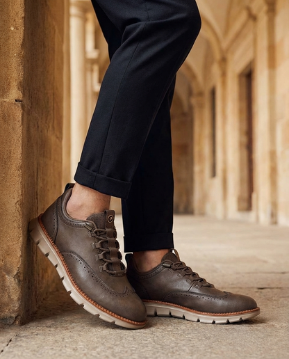 Effortless Leather Wingtip Sneaker for Women with Lace Up Brogue Detail Chunky Sole Casual Style