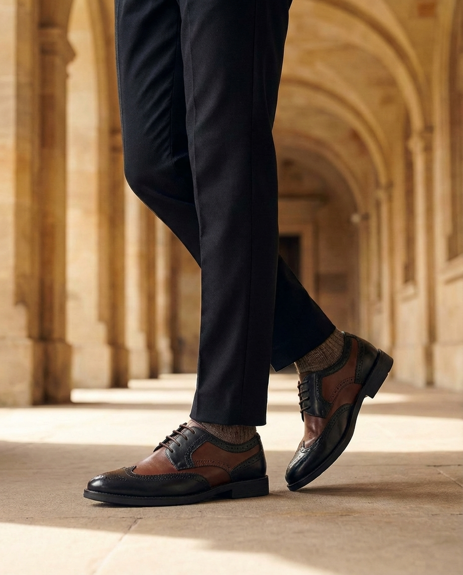 Elegant Two Tone Leather Wingtip Oxford Shoe for Women with Brogue Cap Toe Lace Up Style