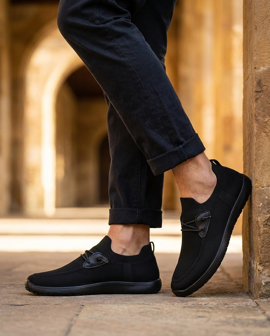 Effortless Knit Slip On Sneaker for Women with Bungee Lace Round Toe Cushioned Casual Style
