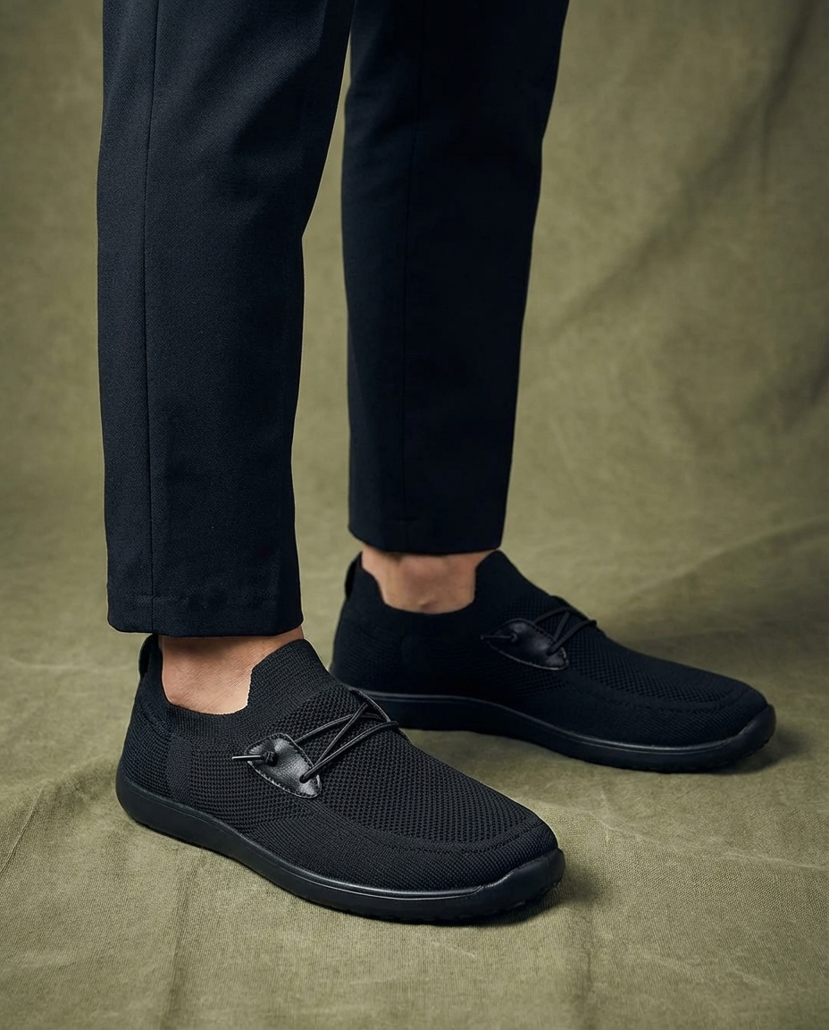 Effortless Knit Slip On Sneaker for Women with Bungee Lace Round Toe Cushioned Casual Style