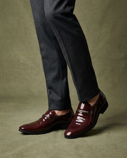 Elegant Patent Leather Loafers for Women with Pointed Toe Buckle Strap Slip On Formal Party Style
