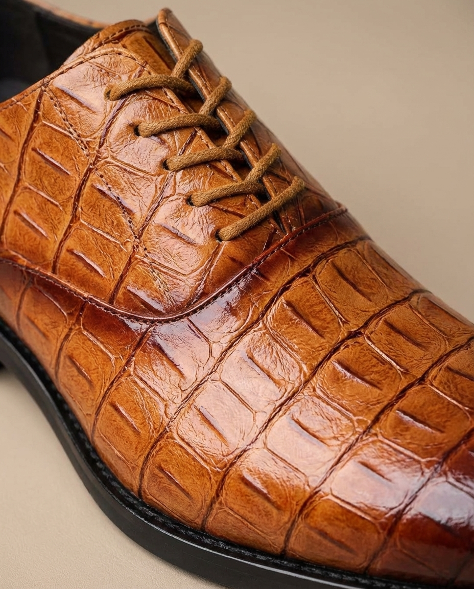 Elegant Crocodile Embossed Leather Oxford Shoes for Women with Lace Up Cap Toe Stacked Heel Classic Style