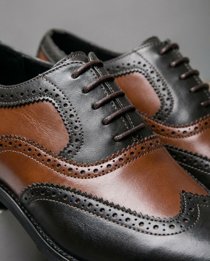 Elegant Two Tone Leather Wingtip Oxford Shoe for Women with Brogue Cap Toe Lace Up Style