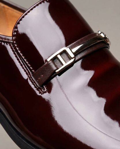Elegant Patent Leather Loafers for Women with Pointed Toe Buckle Strap Slip On Formal Party Style