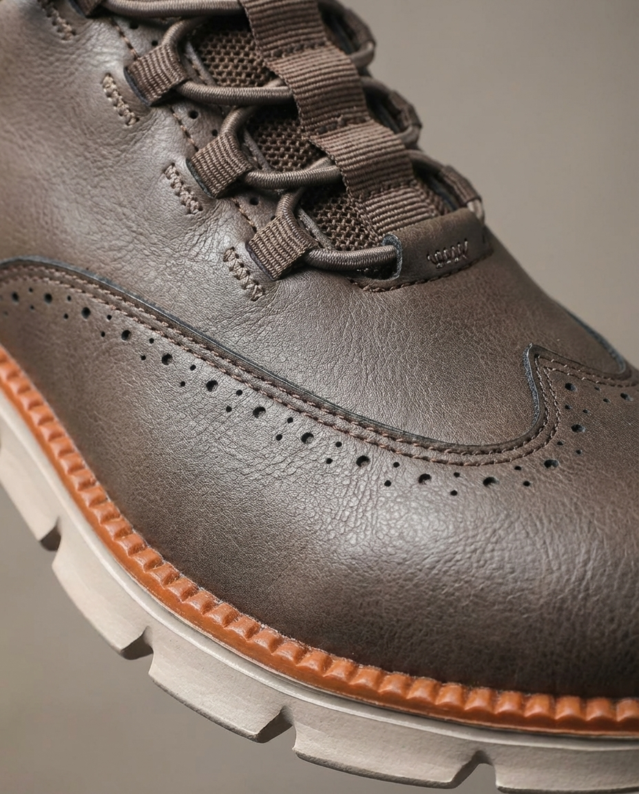 Effortless Leather Wingtip Sneaker for Women with Lace Up Brogue Detail Chunky Sole Casual Style