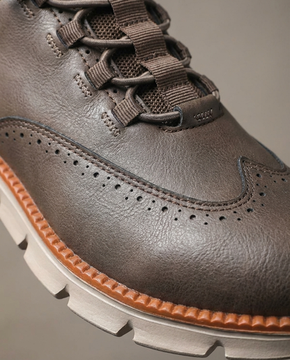 Effortless Leather Wingtip Sneaker for Women with Lace Up Brogue Detail Chunky Sole Casual Style