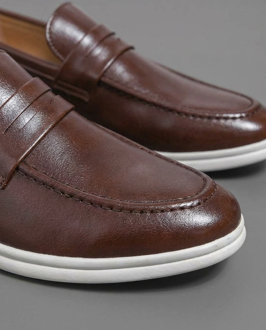 Stylish Leather Penny Loafer for Women with Moc Toe Contrast Sole Slip On Casual Style