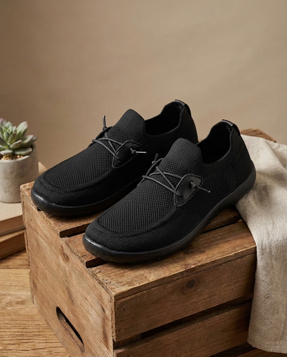 Effortless Knit Slip On Sneaker for Women with Bungee Lace Round Toe Cushioned Casual Style