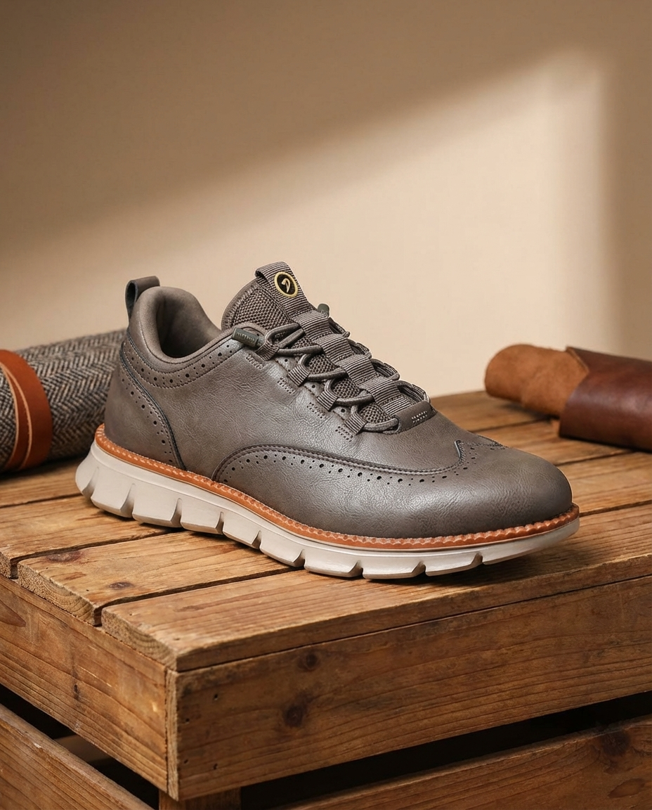 Effortless Leather Wingtip Sneaker for Women with Lace Up Brogue Detail Chunky Sole Casual Style
