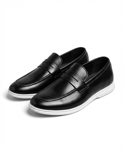 Stylish Leather Penny Loafer for Women with Moc Toe Contrast Sole Slip On Casual Style