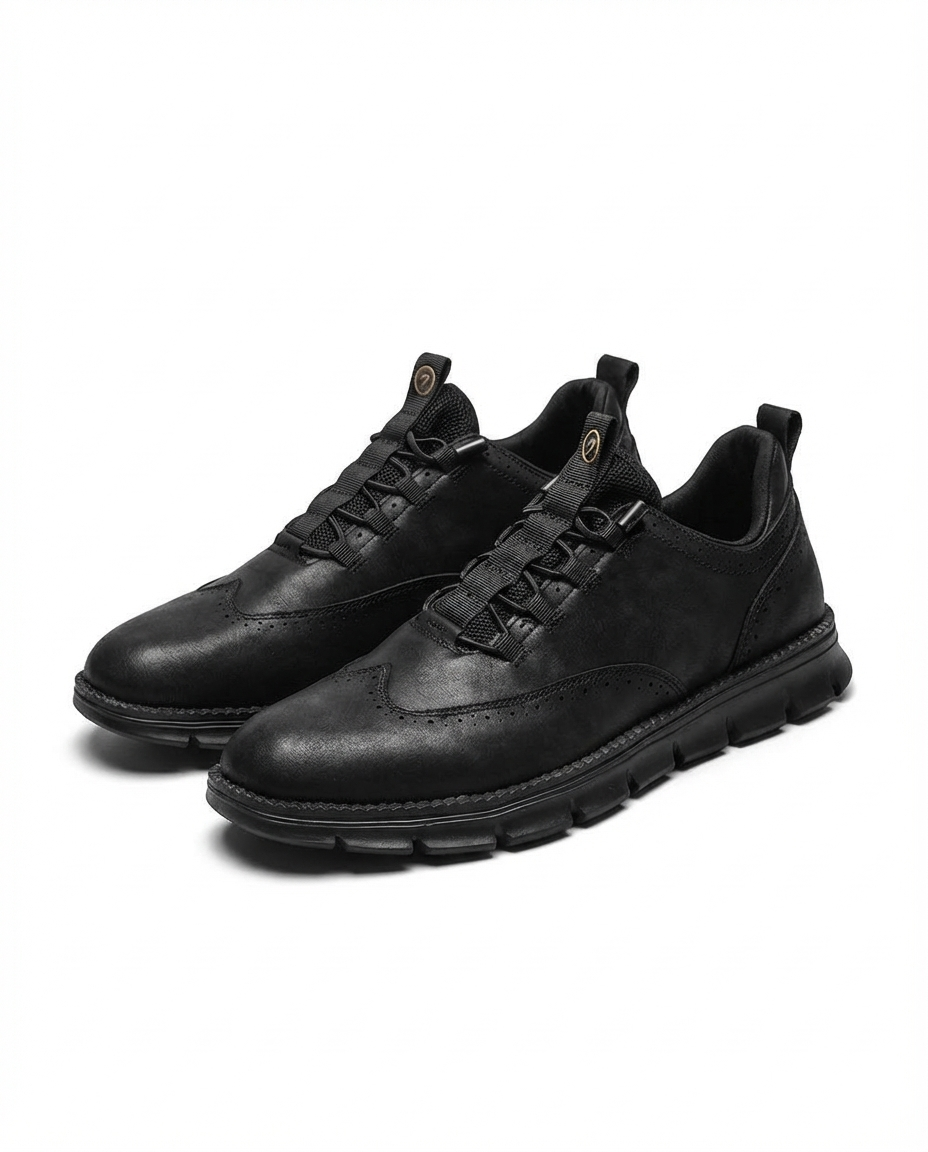 Effortless Leather Wingtip Sneaker for Women with Lace Up Brogue Detail Chunky Sole Casual Style