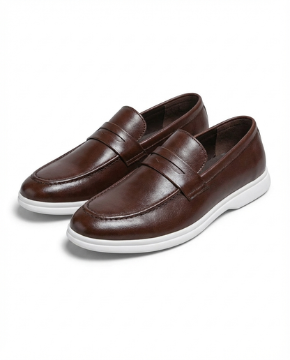 Stylish Leather Penny Loafer for Women with Moc Toe Contrast Sole Slip On Casual Style