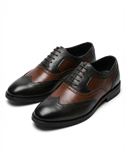 Elegant Two Tone Leather Wingtip Oxford Shoe for Women with Brogue Cap Toe Lace Up Style