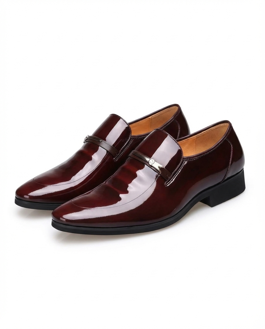 Elegant Patent Leather Loafers for Women with Pointed Toe Buckle Strap Slip On Formal Party Style