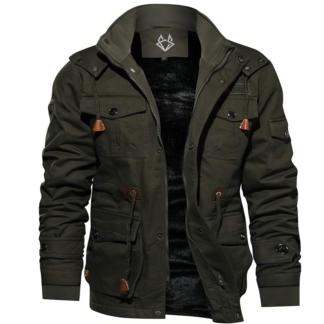 Effortless Fleece Lined Field Jacket for Women with Stand Collar Long Sleeve Multi Pocket Hooded Style