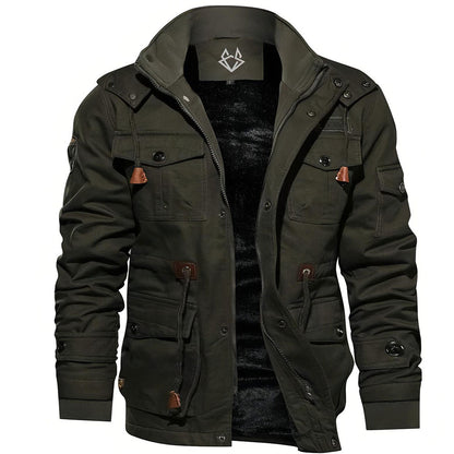 Effortless Fleece Lined Field Jacket for Women with Stand Collar Long Sleeve Multi Pocket Hooded Style