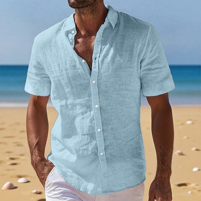 Effortless Linen Shirt for Women with Collar Short Sleeve Button Front Relaxed Casual Style