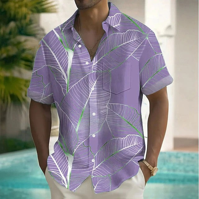 Effortless Tropical Leaf Print Shirt for Women with Collar Short Sleeve Button Front Relaxed Style